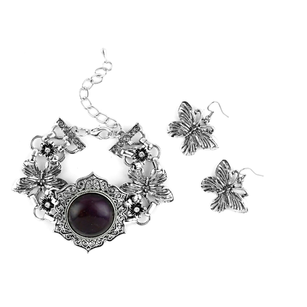 Amethyst &Austrian Crystal Bracelet & Earrings Set